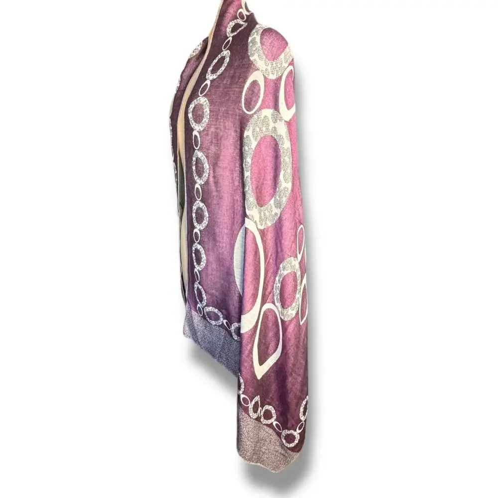 Purple‎ Reversible Geometric Circle Print Fringe Shawl Scarf Wrap Versatile